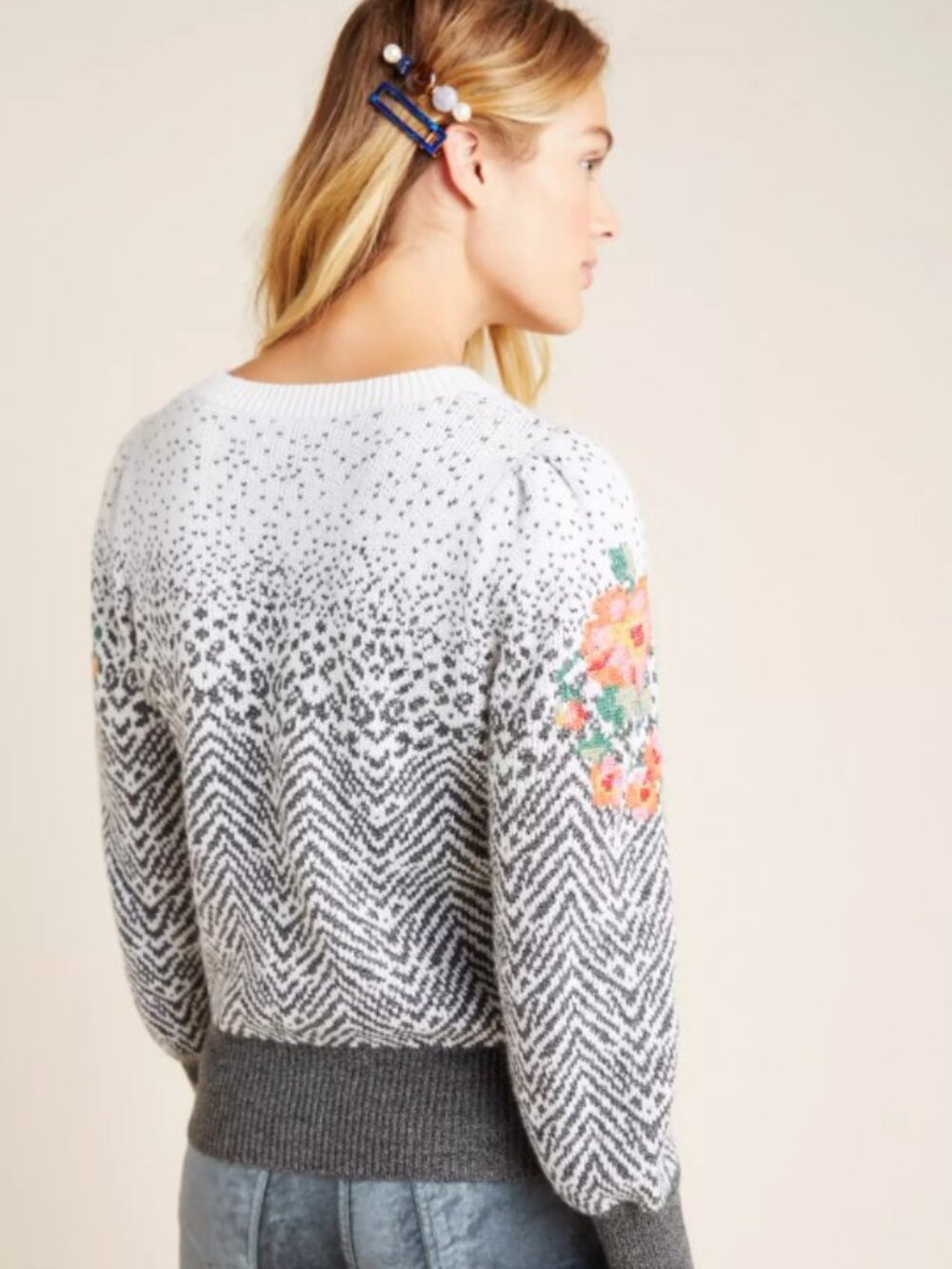 Anthropologie Karolina Floral Embroidered Wool Blend Sweater Petite S - Picture 2 of 12